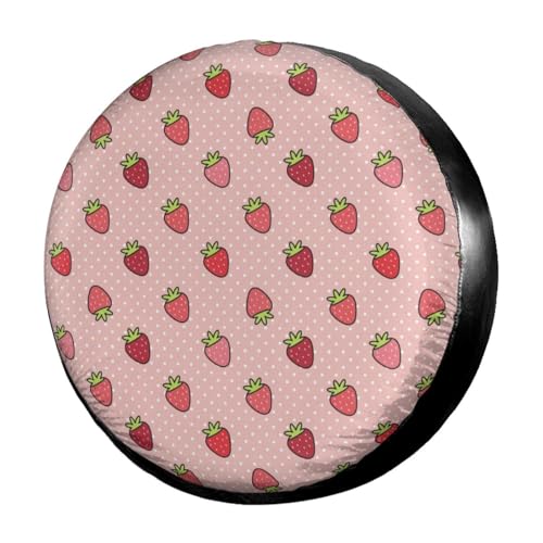Image of Delerain Pink Strawberry Spare Tire Covers for RV Trailer SUV Truck and Many Vehicle, Wheel Covers Sun Protector Waterproof (15 Inch for Diameter 27 inch-29 inch)