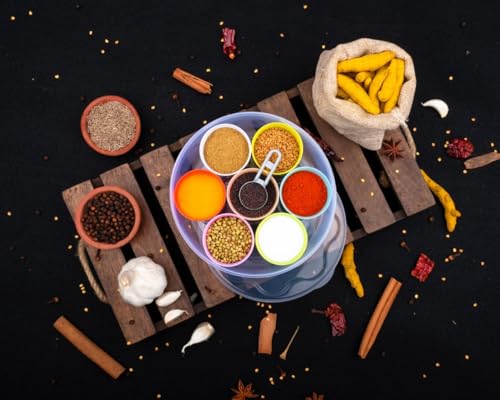 Image of HomeWiz Round Masala Box 1500ml | BPA-Free Large Airtight Masala Dabba | Food Grade Transparent Spice Container For Kitchen | Masala Container Set with Measuring Spoons | For Spices & Dry Fruits