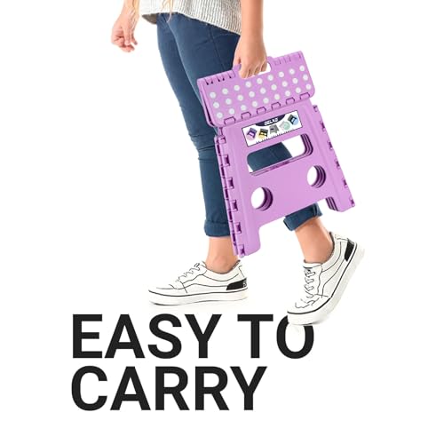 Image of Delxo 13 inch Folding Step Stool, Non-Slip Foldable Stools Up to 300 LBS, Step Stool with Handle, Lightweight for Kitchen, Bathroom, Bedroom, Garden, Light Purple, 1PC