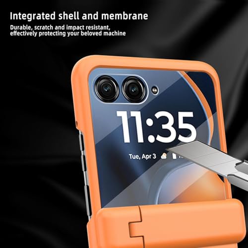 Image of Kapa Textured Grip with Stand Hinge Protection Back Cover for Moto Razr 60 /50 | with [Inbuilt Glass] Full Body Shockproof Hard Back Case (Orange)