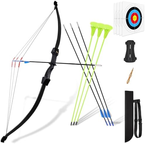 Bow and Arrow for Kids, 45″ Youth Kids Bow and Arrow Archery Set with 3 Blunt Arrows and 3 Suction Cup Arrows, Long Bow Archery Set for Kids & Teens – Gift for Beginner Archers