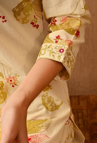 Image of Amazon Brand - Tavasya Women Cotton Anarkali Kurta Pant Dupatta Set | Printed Ethnic Suit Set | Flared Anarkali Kurta with Pant & Dupatta | Festive & Casual Wear