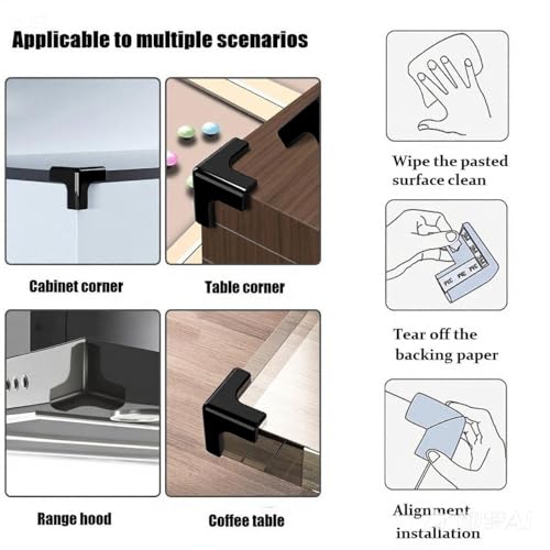 Image of Black Soft Silicone Corner Guards for Baby Proofing - Adhesive Clear Table Edge Protectors for Furniture, Glass Tables, Sharp Edges (Black, 8-Pack)