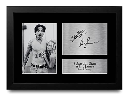 HWC Trading - HWC Trading FR A4 Sebastian Stan & Lily James Pam & Tommy Cadeaux Imprimé Signé Autographe Photo pour les fans d’émissions de télévision - A4 Encadré