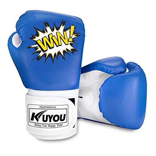 KUYOU Kids Boxing Gloves, Pu Kids Children Cartoon Sparring Boxing Gloves Training Age 5-12 Years (Blue)
