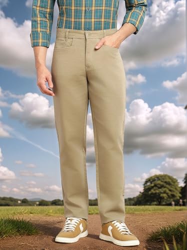 Image of Thomas Scott Men's Smart Straight Fit Chinos Trouser | Mid-Rise | Solid | 5-Pocket Design | Woven Fabric