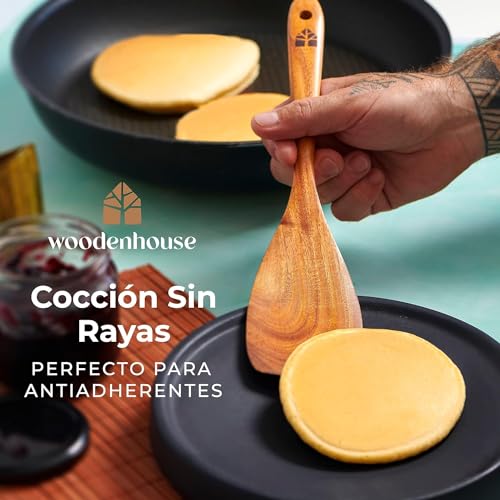 Utensilios de Cocina Madera 8 Pzs - Set de Espátulas y Cucharas de Madera, con Soporte, Reposacucharas y Ganchos. Antiarañazos. Accesorios Cocina con Agarre Cómodo para Sartenes Antiadherentes - imagen 6