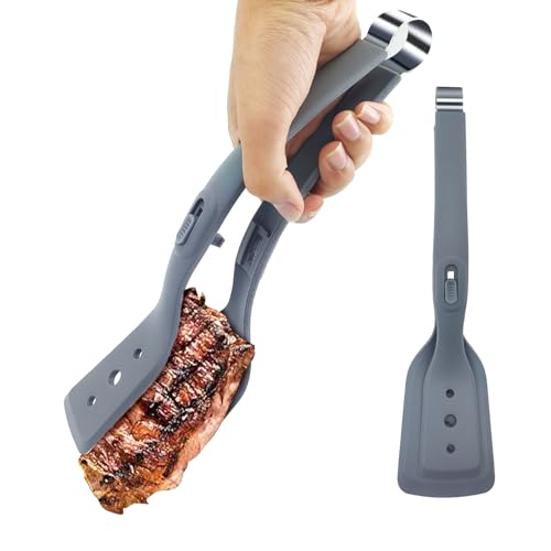 DONQL Küchenzange Zange Küche aus Silikon, 2 in 1 Spatel und Zange, Fried Egg Spatula, Doppelseitige Schaufelclip zum Braten Fisch, Grillzange zum Greifen und Wenden von Spiegeleiern Pfannkuchen Brot