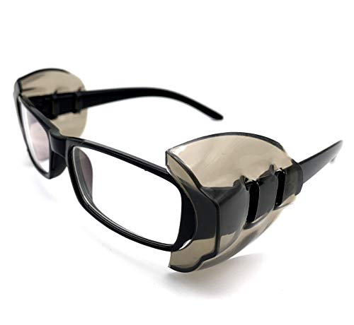 KOSTOO Lot de 2 paires de boucliers latéraux pour lunettes de sécurité - Gris transparent - Pour protection des yeux - Convient aux lunettes de petite et moyenne taille (gris foncé)