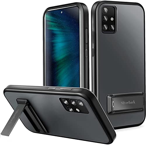 Silverback Coque pour Samsung Galaxy A51, Etui Translucide avec Béquille en Métal, Anti-Jaunissement,Support Bidirectionnel, Anti-Traces de Doigts,Anti-Chocs,Coque Mate Galaxy A51 - Noir Givré Cover