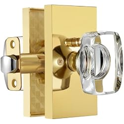 HIEMEY Glass Crystal Door Knobs Interior with Lock Privacy Door Knob | Polished Brass Modern Door Knobs Rectangular for Bedroom Bathroom