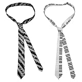 2 Pièces cravates Hommes et femmes, Cravate De Personnalité Rétro, Accessoires De Vêtements De Fête, Accessoires De Chemise, Accessoires De Mode (Motif de touches de piano + motif de portée musicale)