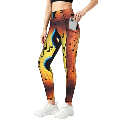 Leggings con estampado de notas musicales pantalones elásticos de deporte mujer