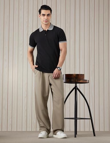 Image of Amazon Brand - Symbol Men's Cotton Rich Solid Zipper Polo Collar Tshirts | Half Sleeves | Plain-Regular Fit (Available in Plus Sizes)
