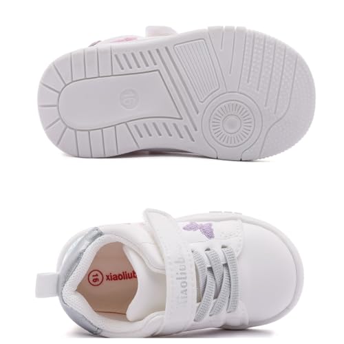Baby Girls' First Walkers Shoes - White Butterfly Embroidery Minimalist Wide Toe Box Non-Slip Kids Sneakers for 1-3 Year Olds3