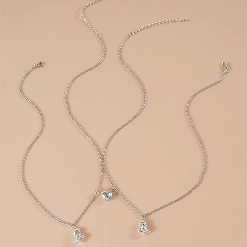 Pingyongchang Dinosaur Pendant Necklace Set Handmade Love Heart Dinosaur Couple Matching Pendant Necklace Set For Women Men Friend Adjustable Heart Animal Necklace Friendship Jewelry-C thumb #7