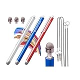 The Friendly Swede Stylus Pen Replaceable Micro-Knit Mesh Tip - Capacitive Touchscreen Stylus, Tablet Styli with Lanyards, Screen Cleaning Cloth and Replacement Tips (3 Pack) (Blue + White + Red)