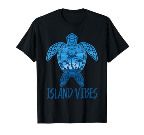Island Vibes Tropical Sunset Sea Turtle Design En Azul Camiseta