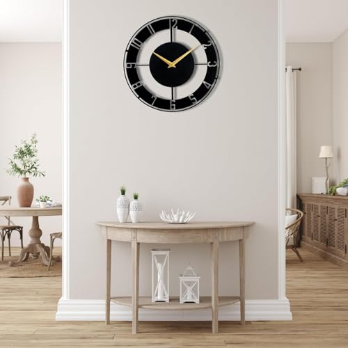 Image of Wall Clock Stylish Metal Analog Wall Clock for Living Room, Bedroom, Office, Kitchen, Home and Hall | Antique Fancy Big Size Modern Wall Watch (Black(DA-85), 50 CM)