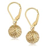 10k Yellow Gold Diamond-Cut Pierced Ball Leverback Earrings