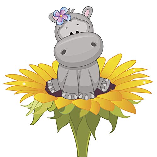 Adorable Baby Hippo on Sunflower Round Metal 0.75" Lapel Pin Hat Shirt Pin Tie Tack Pinback2