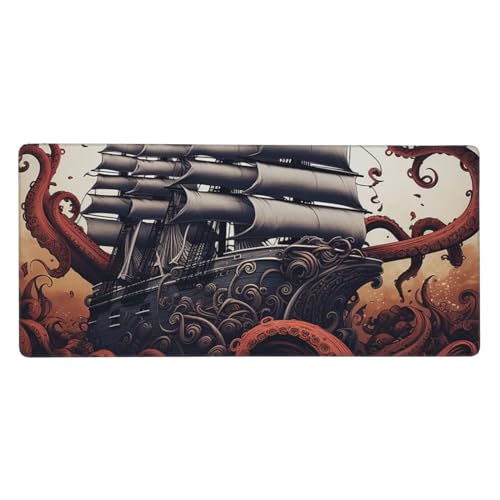 Tapis de souris pieuvre géant pour bureau gamer motif bateau marin