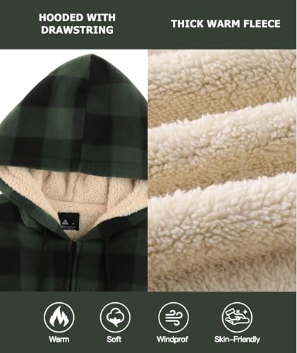Image of ZITY Heavy Thick Hoodies for Men Plaid Flannel Warm Sherpa Fleece Lined Winter Full Zip Up Coat