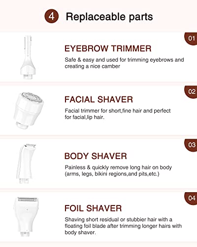 Utotebag Facial Hair Removal For Women, 4 In 1 Usb Rechargeable Hair Remover Painless Eyebrow Trimmer Bikini Trimmer Hair Remover Kit For Face, Eyebrow, Arms, Legs And Pubic Hair #TOP6