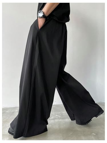 OYOANGLE Men's Baggy Wide Leg Pants Zipper Fly Pleated Trousers Business Casual Dress Pants with Pocket3
