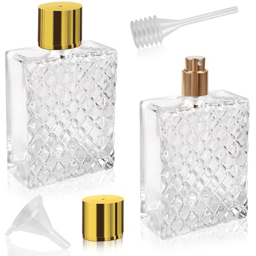 RNHDLY 2 Pezzi Vaporizzatore Profumo 100 ml Boccetta Profumo Ricaricabile, Boccette Profumi Vuoti Vetro, Boccette Profumi Vuoti Ricarica con Pipette e Imbuto per Profumi, Viaggi, Cosmetici, A