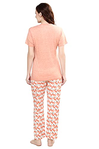Image of Evolove Women's Cotton Round Neck Short SleevesNight Suit Set /Top Pyjama Set Super Soft Comfortable (Nightsuit-Round-HS-4)