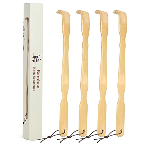 Image of YIMICOO Wooden Bamboo Back Scratcher, 17 Inch Long Handle Back Scratchers for Adults Men Women, with Beautiful Gift Packaging (4 Pack)