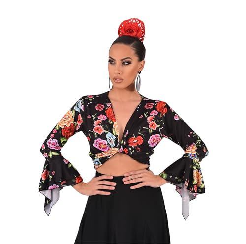 Image of Top-Bolero de Tejido elstico, Cruzado y de Mangas con Volante, Ideal para la Danza Flamenca o Sevillanas
