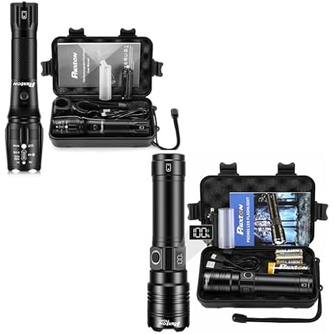 PHIXTON 2 Pack Rechargeable Flashlights, T04 USB C + PH2401 Long Range Cover