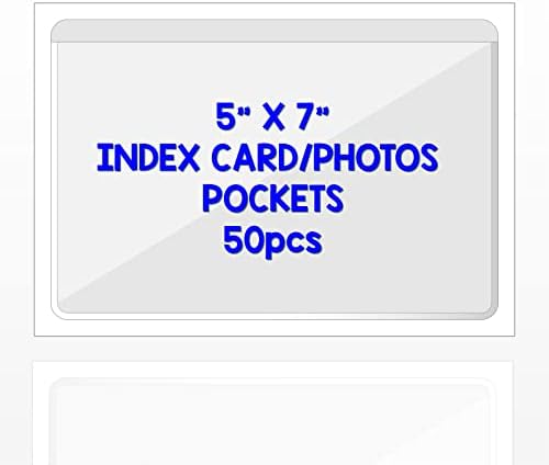 50 Pack Clear Adhesive Pockets For 3x5 Index Cards - Top Loading Card Holders For Labels & Organization