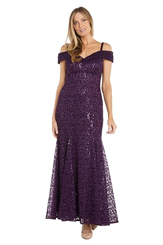 R&M Richards Women's Off The Shoulder Formal Gown - Glitter Lace Mermaid Evening Dress - Party & Cocktial Attire