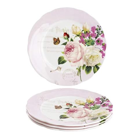 Gracie Bone China Pink Rose Butterfly Dessert Plates Cover