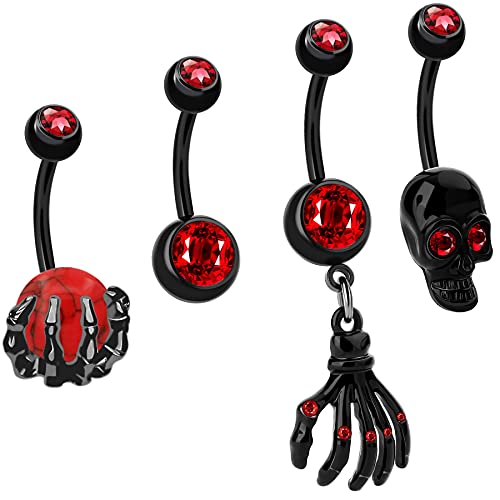 Oufer 4Pcs Belly Button Rings Navel Rings Surgical Steel Black Ghost Belly Piercing Jewelry Belly Rings For Women #TOP16