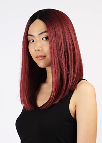 Perruque lace couleur prune effet racine cheveux japonais mi-longs lisses