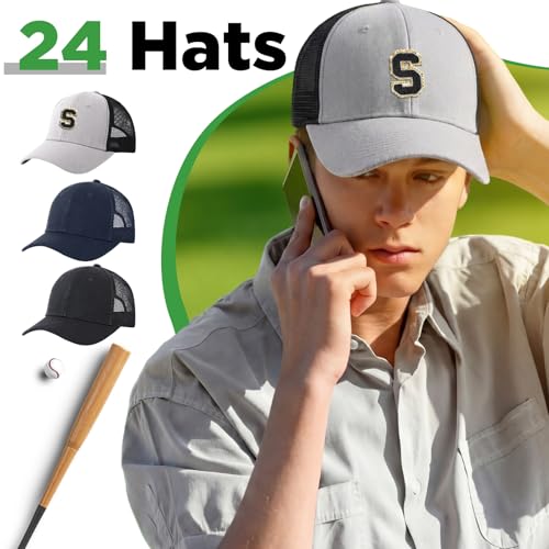 Image of Suhine 24 Pcs Blank Trucker Hat Bulk Unisex Mesh Baseball Cap for Sublimation Embroidery Vintage Adjustable Hat for Men Women