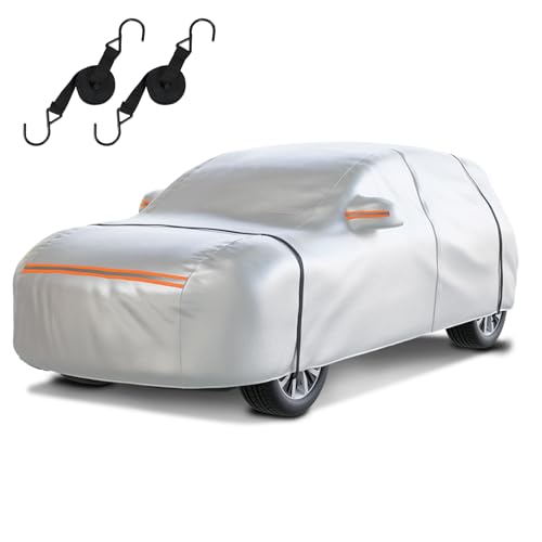 Waterproof SUV Car Cover: 6-Layer Protection from Rain, Snow, UV & Dust - Universal Fit up to 177 inches with Zipper Door & Windproof Straps for Outdoor, Garage, Travel Use, Silver