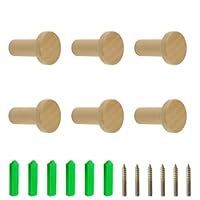MOROBOR 6pcs Wooden Coat Hooks, Decorative Round Hat Hook Heavy Duty Wall Hangers Rustic Shaker Peg Hanger with Screw for Hanging Purse Towels Clothes Backpack