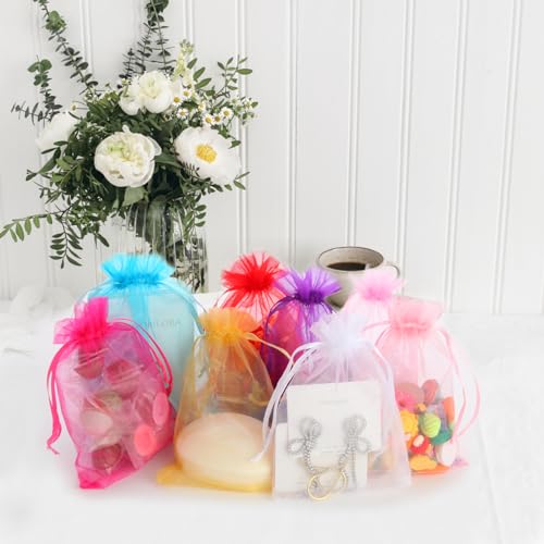 Image of 100PCS Organza Bags, 4x6 inches (10x15cm) Small Mesh Bags Drawstring, Jewelry Gift Pouches for Wedding, Party, Festival, Bathroom Soaps (Multicolor)