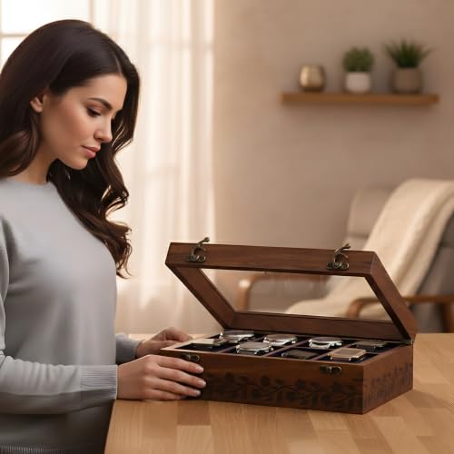 Image of Vintage Wooden Watch Box for Men, Timepiece Storage & Organizer, Display Case, Jewelry Box for Women, Gift for Husband (8 Grooves Engraved (Rosewood))