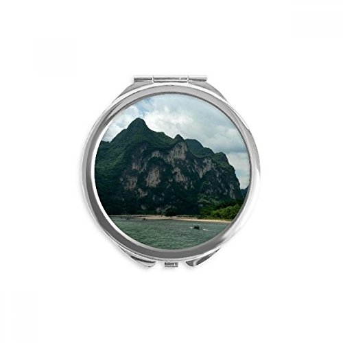 Miroir de poche de type rond pour cosmétique portable à motif de paysage naturel