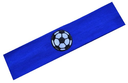 Faixa de cabeça elástica com aplique de bola de futebol de algodão (azul royal)