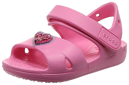 Crocs Kids' Classic Cross-Strap Sandals, Pink Lemonade/Glitter Heart, 12 Little Kid