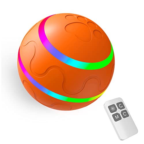 Smart Ball für Hunde, Sich selbst bewegende Bälle für große Hunde - Interaktive Welpe Pet Ball Automatisch Rollen mit LED -Licht, für Hundekatzen, mit Fernbedienung (Orange)