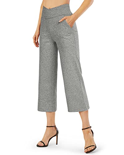 Image of G4Free Capri Pants for Women Wide Leg Yoga Dress Capris with Pockets Cross Loose Casual Work Crop Pants