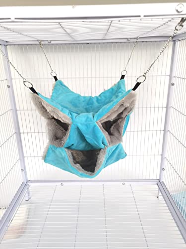 Pawsinside Small Animals Triple Bunkbed Hammock, Cage Hanging Hideout Warm Hammocks For Ferret Rat Sugar Glider (Small, Blue) #TOP5